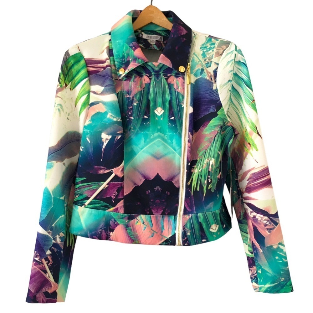 NWT Jennifer Lopez Tropical Print Moto Jacket Size M​​​​
